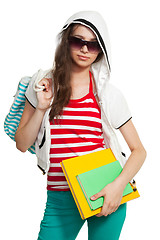 Image showing Stylish teenage girl with books