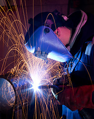 Image showing MIG welding on steel tube