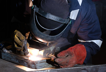 Image showing TIG welding of metal frame close up