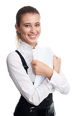 Image showing Happy business woman with documents