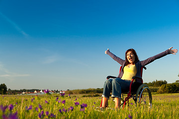 Image showing Handicapped woman on wheelchair