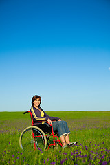 Image showing Handicapped woman on wheelchair