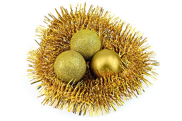 Image showing Nest of tinsel with balls