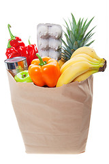 Image showing A grocery bag full of  healthy fruits and vegetables 