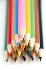 Image showing Coloring Pencils Piled up in Pyramid - Shallow DOF