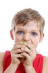 Image showing boy biting an apple