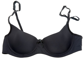 Image showing Black lacy feminine bra on white background
