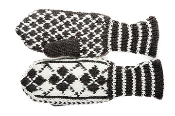 Image showing Knitted winter mittens with pattern