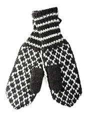 Image showing Knitted winter mittens with pattern