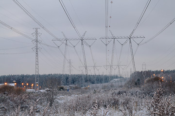 Image showing Electrocolumns and an electricity cable