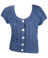 Image showing Blue knitted woman's jacket with button