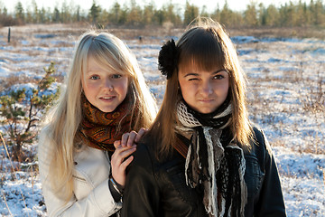 Image showing Two young beautiful girls