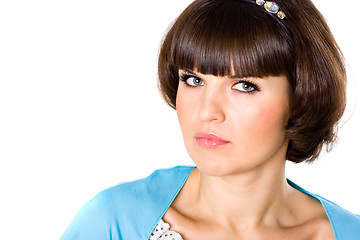 Image showing attractive brunet woman in blue dress