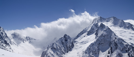 Image showing Panorama Caucasus Mountains. Ski resort Dombay.