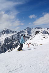 Image showing Snowboarder on ski slope