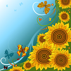 Image showing Spring background with sunflowers