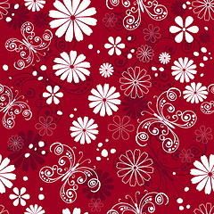 Image showing Seamless red-white floral pattern
