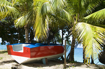 Image showing boat taxi on beach Bequia