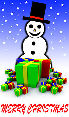 Image showing Snowman And Gift Wrapped Presents