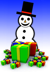 Image showing Snowman And Gift Wrapped Presents