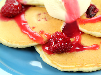 Image showing Raspberries On Pancakes