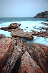 Image showing Sea stones at sunset