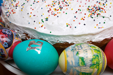 Image showing Easter cake and eggs