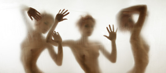 Image showing Dancing silhouettes in shower