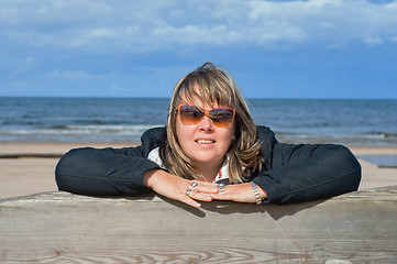 Image showing Woman relaxing at the sea.