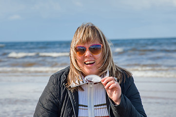 Image showing Woman relaxing at the sea.