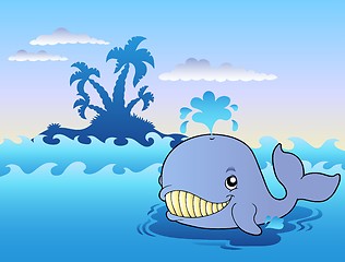 Image showing Big cartoon whale in sea