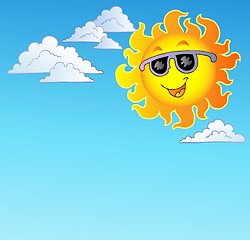 Image showing Happy Sun with sunglasses on sky