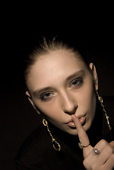 Image showing Woman making silence gesture