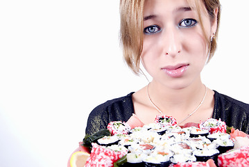 Image showing girl with sushi