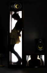 Image showing A girl behind the glass door          