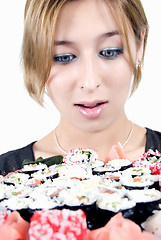 Image showing girl with sushi