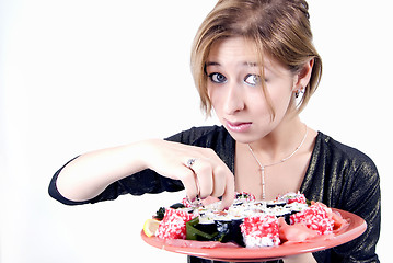 Image showing girl with sushi  