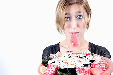 Image showing girl with sushi