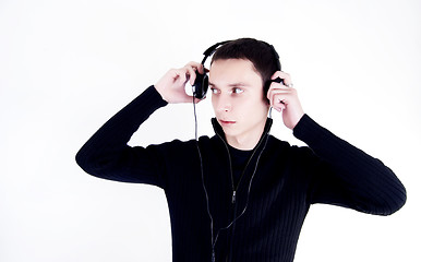 Image showing Young man in headphones   