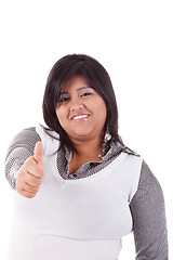 Image showing happy large  latin woman, with thumb up