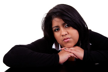 Image showing thinking large  latin woman