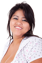 Image showing happy and casually dressed large  latin woman