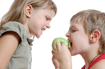 Image showing children with  an apple