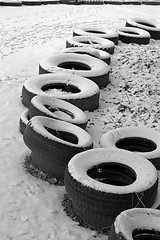 Image showing The row of the old tires