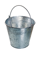 Image showing The empty zinced bucket a close up is isolated on white 