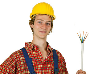 Image showing Electrician with Power cable