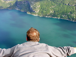 Image showing Flying over Preikestolen