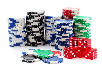 Image showing poker chips and dices