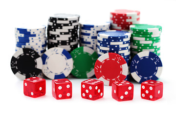 Image showing poker chips and dices