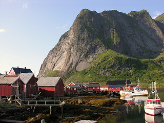 Image showing Lofoten Houses over a river